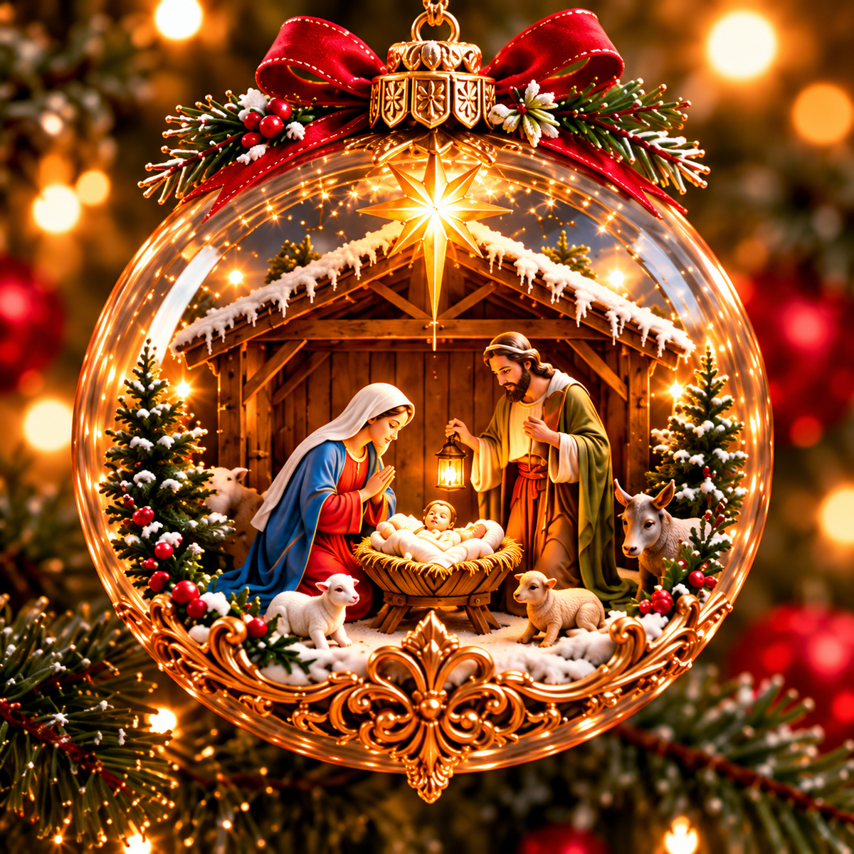 ✨ Last Day – 49% OFF-✝️ The Life of Jesus™ — 6-Piece 3D Illuminated Glass Christmas Ornament Set