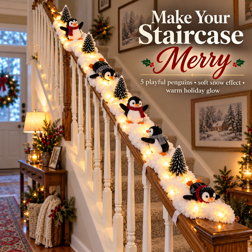 🎄 Christmas Special 50% OFF-🐧Playful Penguin Snowy Stair Railing Decor