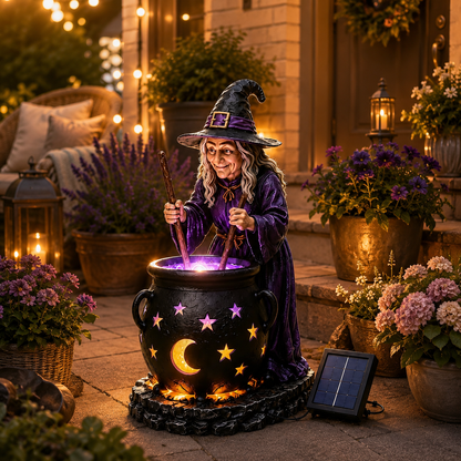 🪄🔮 Halloween Witch Cauldron Solar Light – Spooky Glowing Garden Decor For Magical Outdoor Nights
