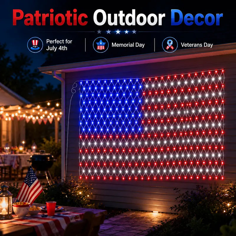 Outdoor Solar American Flag Light (6.5ft x 3.28ft) | Ultra-Bright Waterproof Patriotic Yard Decor