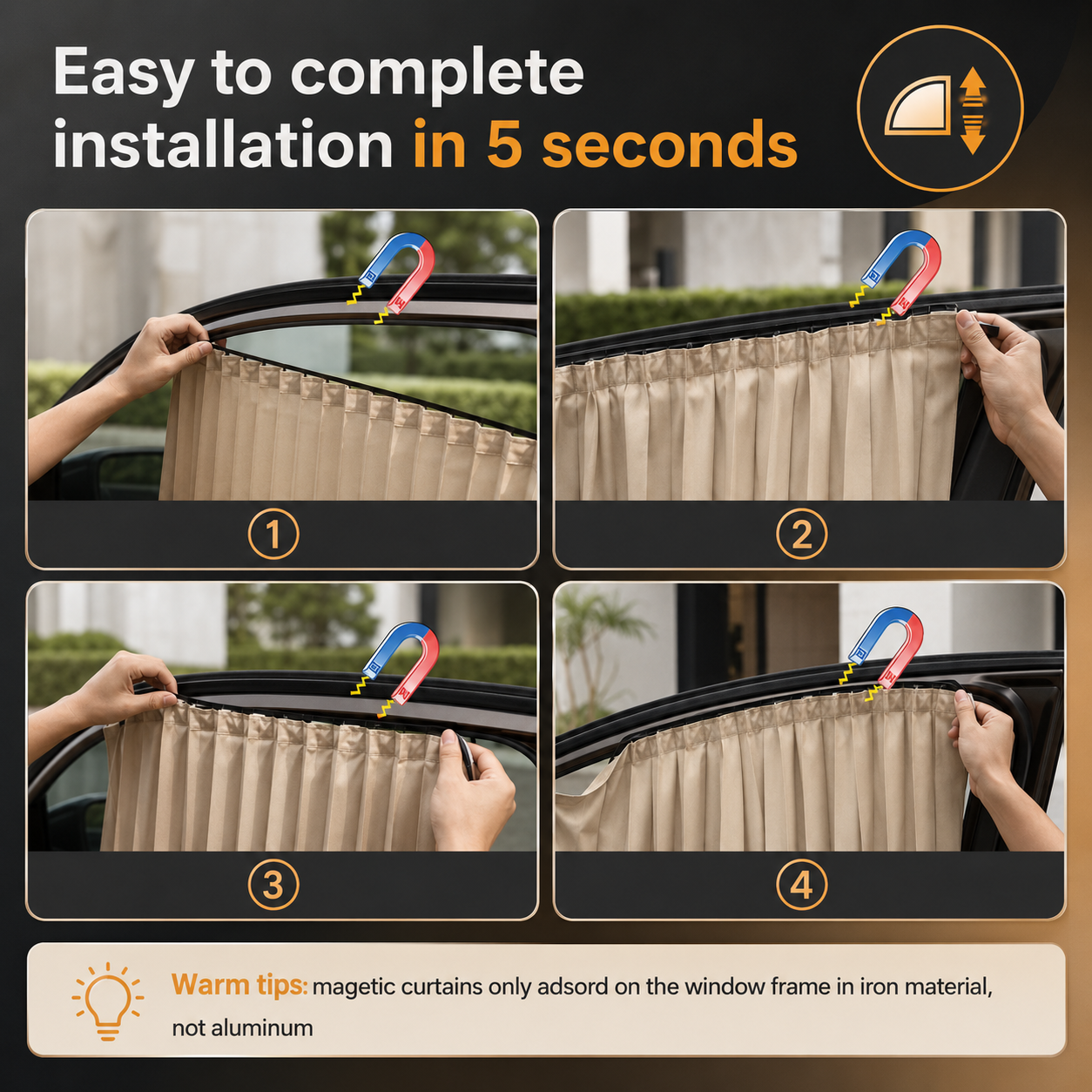 🚗 4-Piece Magnetic Car Window Sun Shades – Easy-Install UV & Heat Protection