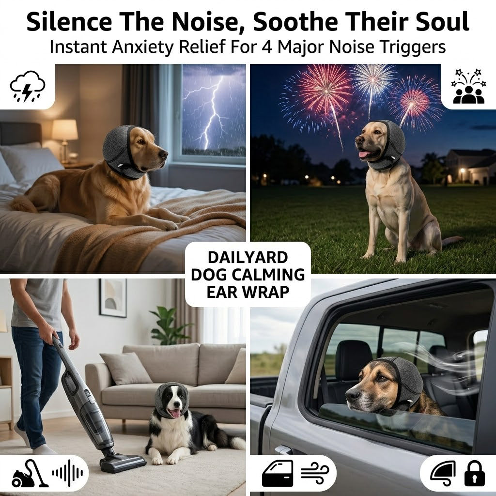 🔥 [Flash Sale - 50% OFF] No More Shivering from Thunder & Dryers! ❤️  Dog Calming Ear Wrap for Instant Anxiety Relief