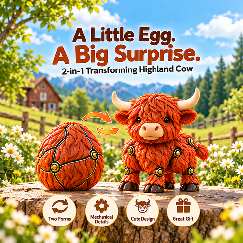 🔥Last Day 49% OFF🔥🐮 2-in-1 Transforming Highland Cow Egg – Articulated Figure！