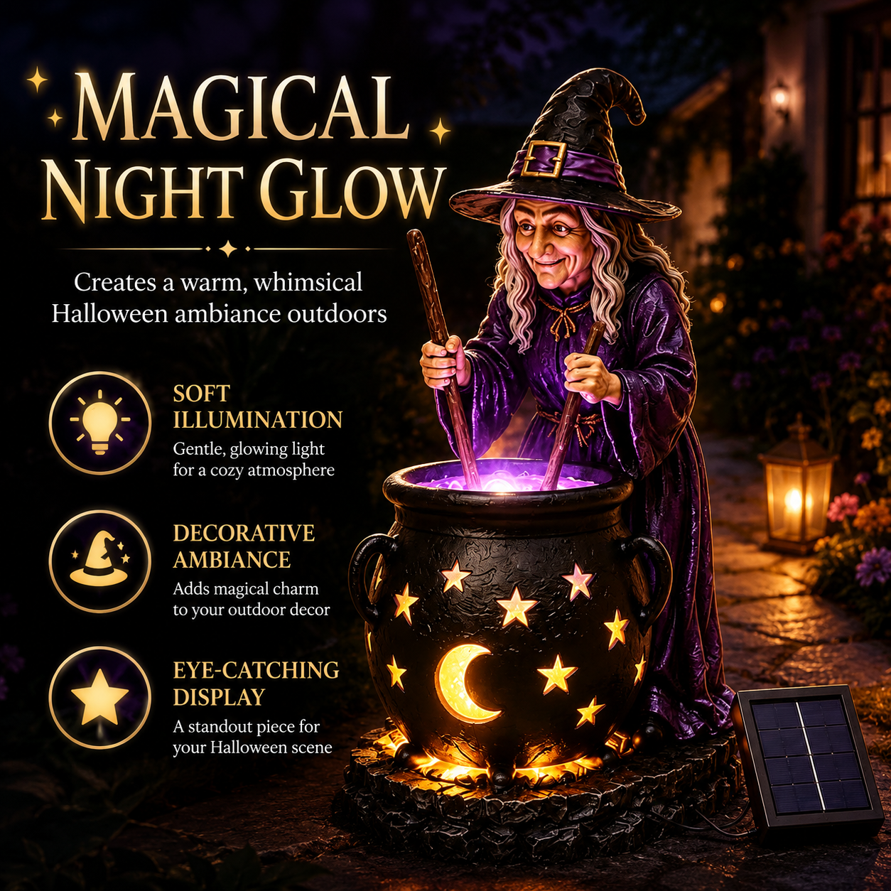 🪄🔮 Halloween Witch Cauldron Solar Light – Spooky Glowing Garden Decor For Magical Outdoor Nights
