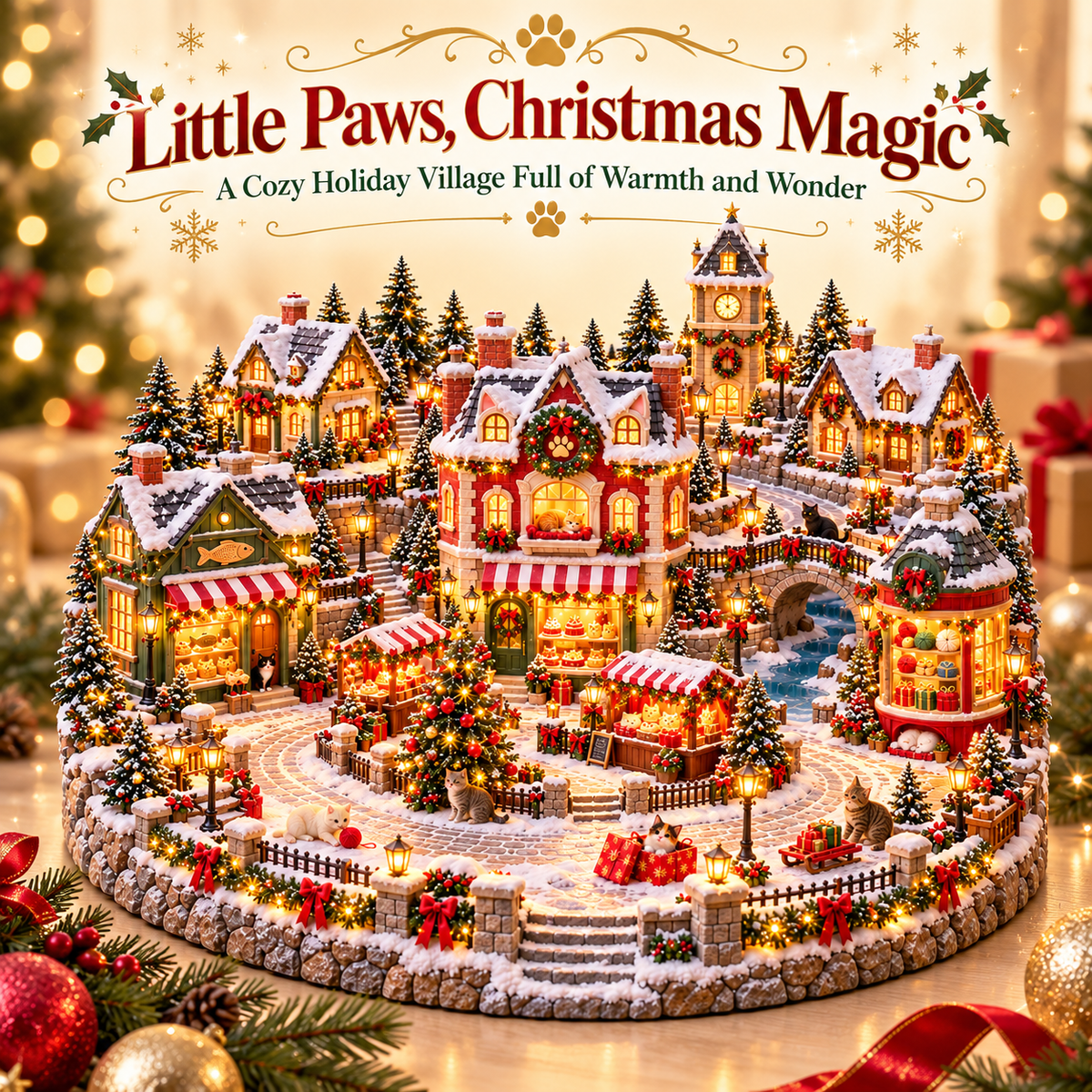 🔥 Last Day 50% OFF-🐱Glowing Christmas Cat Town 🎄 — A festive scene for cat lovers 🐈✨