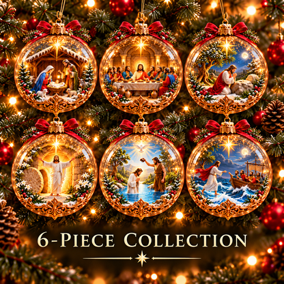 ✨ Last Day – 49% OFF-✝️ The Life of Jesus™ — 6-Piece 3D Illuminated Glass Christmas Ornament Set