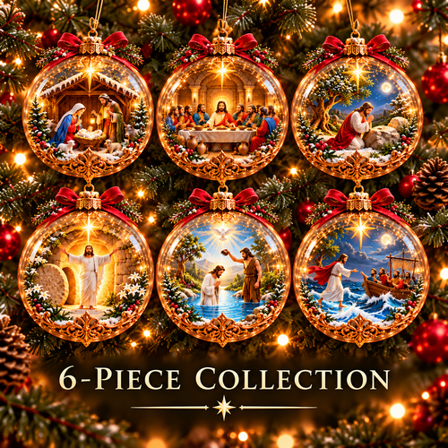 ✨ Last Day – 49% OFF-✝️ The Life of Jesus™ — 6-Piece 3D Illuminated Glass Christmas Ornament Set