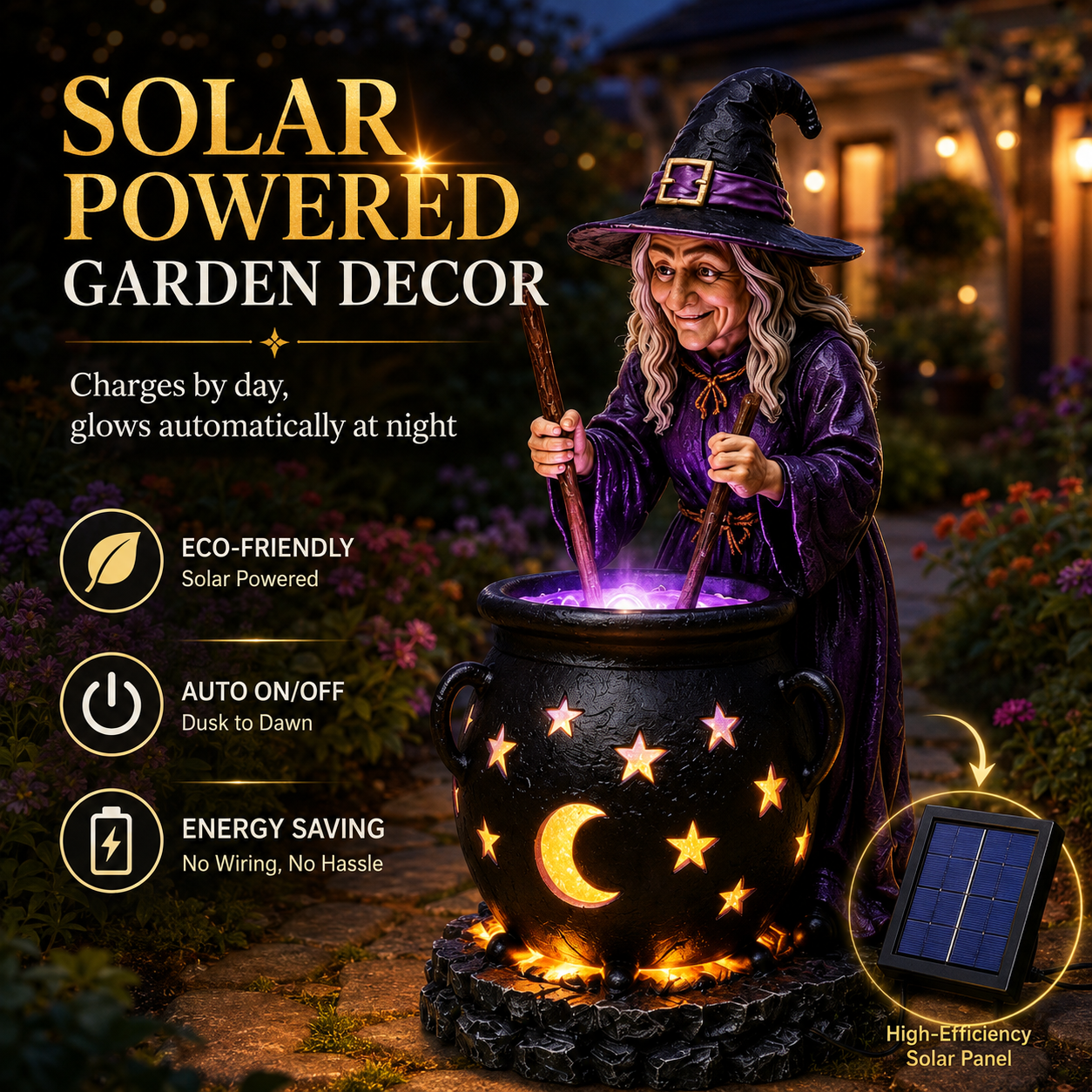 🪄🔮 Halloween Witch Cauldron Solar Light – Spooky Glowing Garden Decor For Magical Outdoor Nights