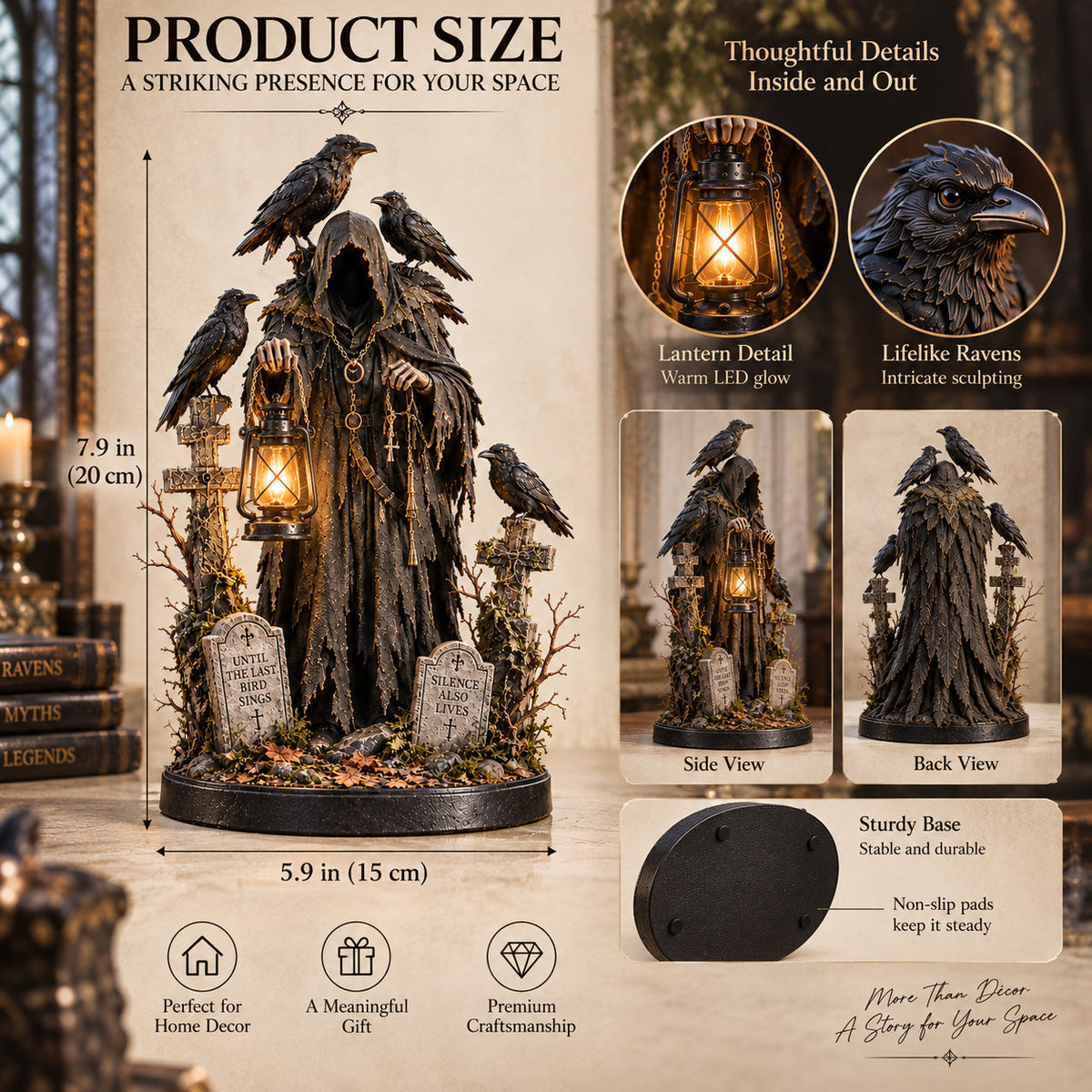 🔥 Last Day 50% OFF -🐦‍⬛ Keeper of the Last Light – Raven Guardian Lantern Statue