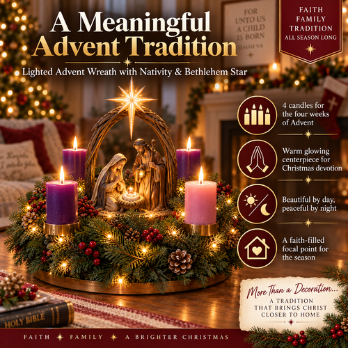 ✨ Last Day – 60% OFF-✝️ Lighted Nativity Advent Wreath🕯️