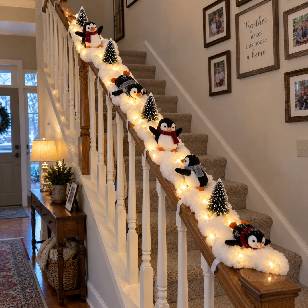 Complete penguin Christmas staircase snow decoration