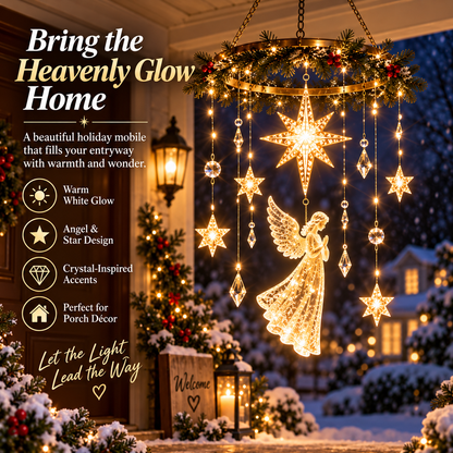 Angel Star Christmas Hanging Light – Warm White LED Holiday Chandelier with Crystal Accents