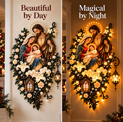 ⏳ Last Day 49% OFF –✨ Glowing Holy Family Floral Wall Decor