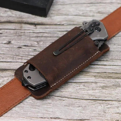 Genuine Leather Knife Sheath Foldable Lightweight Belt Pouch