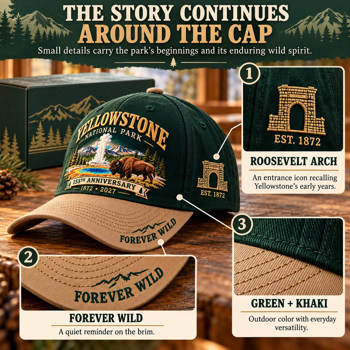 ⏳ Last Day 49% OFF – 🦬Yellowstone National Park 155th Anniversary Classic Cap