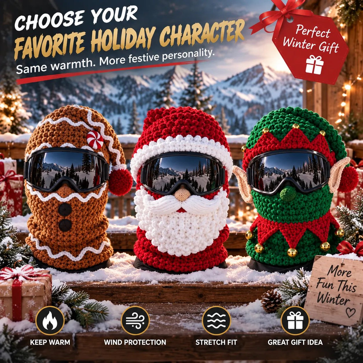🎄 3D Christmas Knit Ski Mask | 3 Festive Character Styles for Winter Fun ❄️