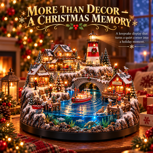 🔥 HOT SALE 49% OFF🔥 Harborlight Christmas™ — Lighted Coastal Village with Lighthouse, Fishing Boat & Underwater Scene ✨