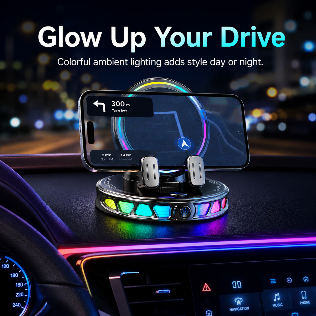 ✨RGB Smart Auto-Clamping Dashboard Car Phone Mount