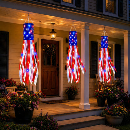 🔥2 Packs 50" Patriotic LED Windsocks American Flag Decor with Lights