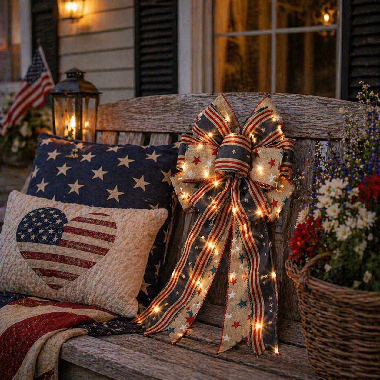 🔥 Buy 1 Get 1 Free🇺🇸 Patriotic Burlap Bow Rustic American Flag Wreath Decor