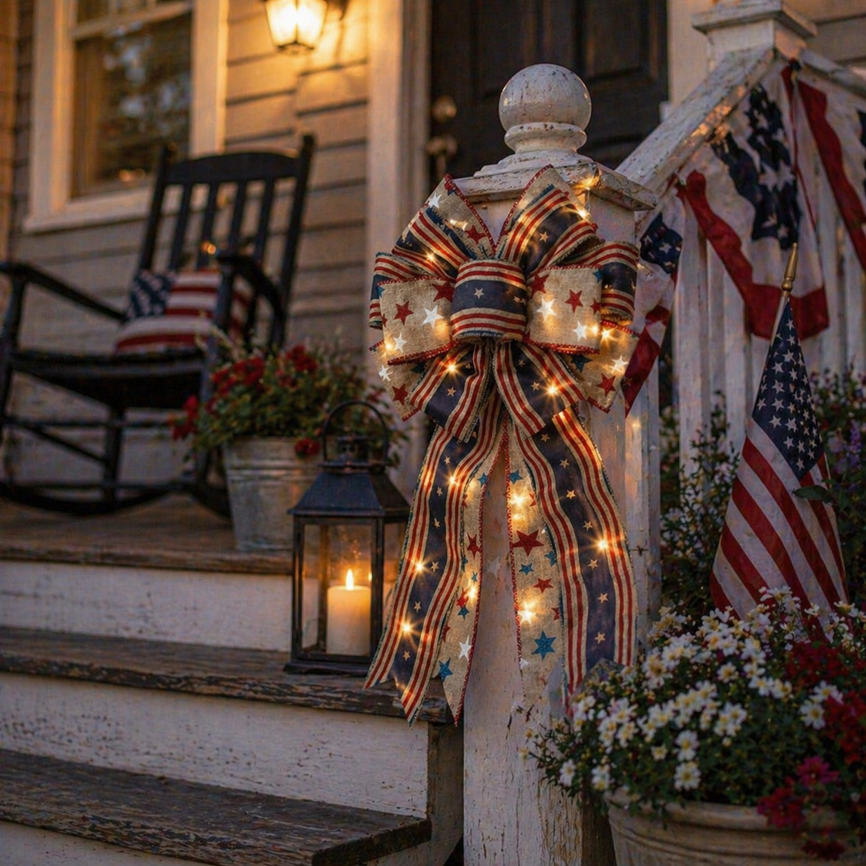 🔥 Buy 1 Get 1 Free🇺🇸 Patriotic Burlap Bow Rustic American Flag Wreath Decor