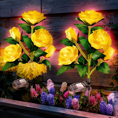 Solar Azalea Flower Lights 4 Pack IP65 Waterproof Realistic Multi-Color Stakes for Grave Garden Decor Memorial Cemetery Lights