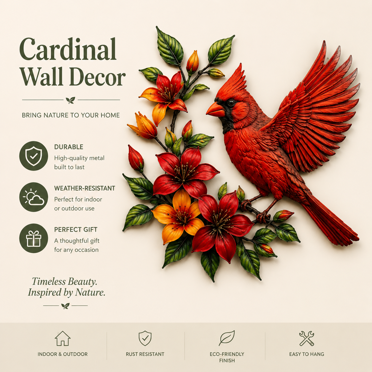🔥Summer Sale 49% OFF🐦 Blooming Cardinal Metal Wall Art Décor