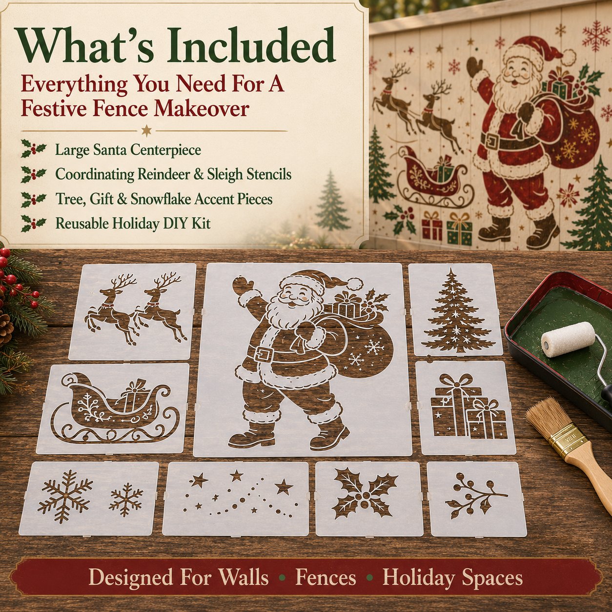 💥 LAST DAY 49% OFF – 🌿 Garden Wall StencilTM Collection | 9 Reusable Mural Designs for Walls, Fences, Porches & Creative Outdoor Makeovers 🎨✨