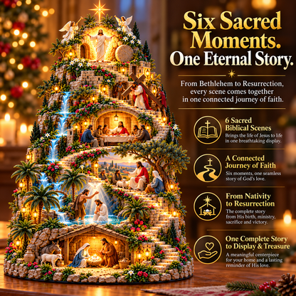 ✝️ “The Journey of Faith™” — A 3D “Life of Jesus” mountain display featuring integrated lighting and six sacred biblical scenes.