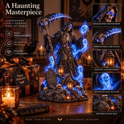 💀 LAST DAY 49% OFF🔥Blue-Light Scythe-Wielding Grim Reaper Skull Statue Lamp