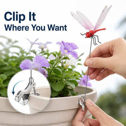 3D Dragonfly Garden Stakes With Clips