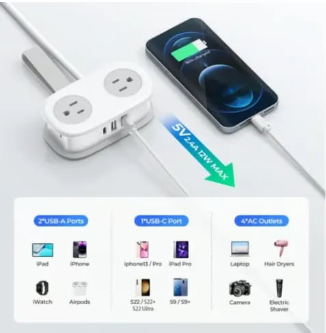 🔥 HOT SALE 🔥Travel Power Strip, ORICO 4 Outlets 2 USB Ports (1 USB C) with 4FT Wrapped Short Extension Cord Small Power Strip