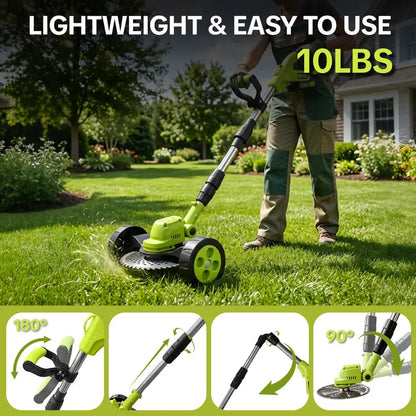 21V Cordless 3-in-1 Grass Trimmer, Edger & Mini Lawn Mower with 2 Batteries