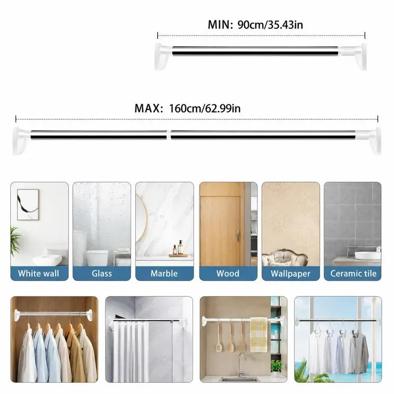 Drill-Free Adjustable Tension Rod for Closet & Laundry