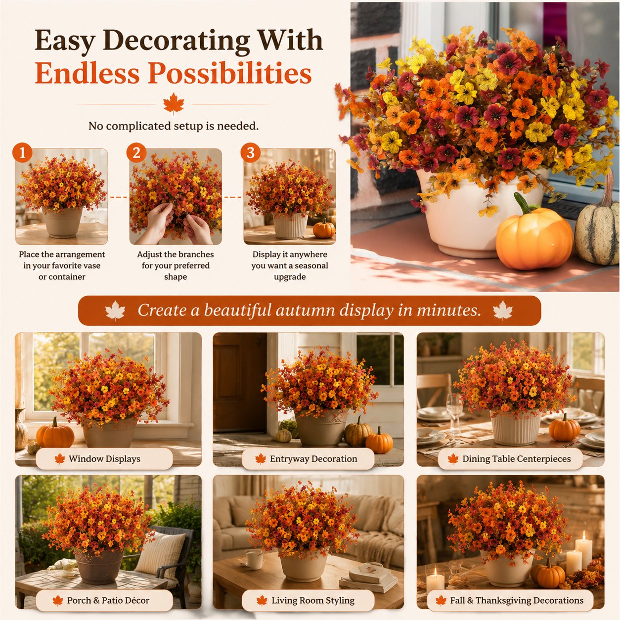🍂Artificial Fall Eucalyptus & Violet Flower Arrangement — Bring The Warm Beauty Of Autumn Into Your Home