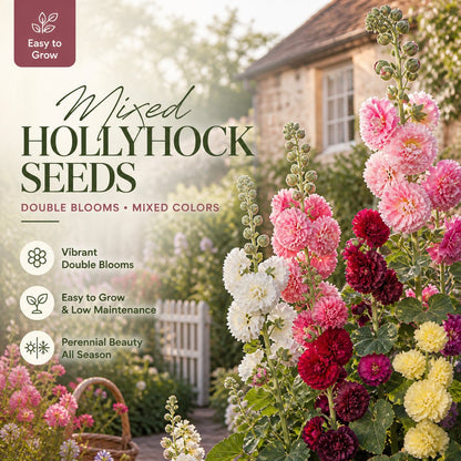🌺Mixed Double Hollyhock Perennial Flower Seeds✨🌱Perennial Garden Flower