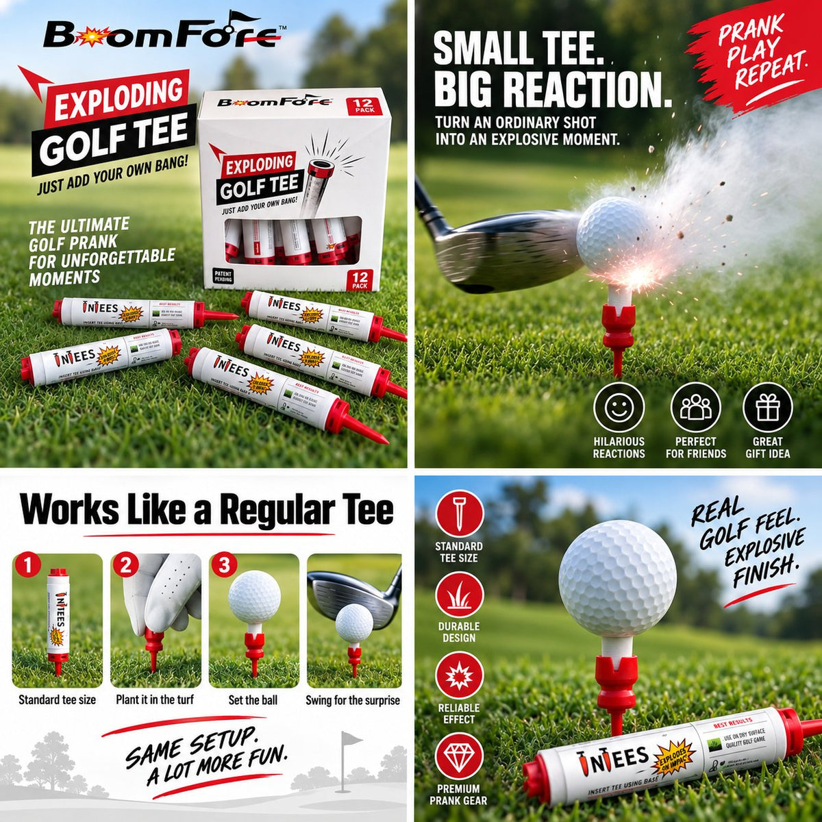 BoomFore Exploding Golf Tees - 12 Pack