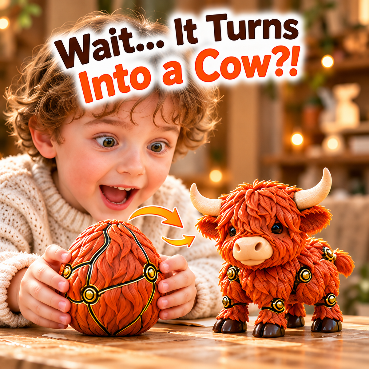 🔥Last Day 49% OFF🔥🐮 2-in-1 Transforming Highland Cow Egg – Articulated Figure！