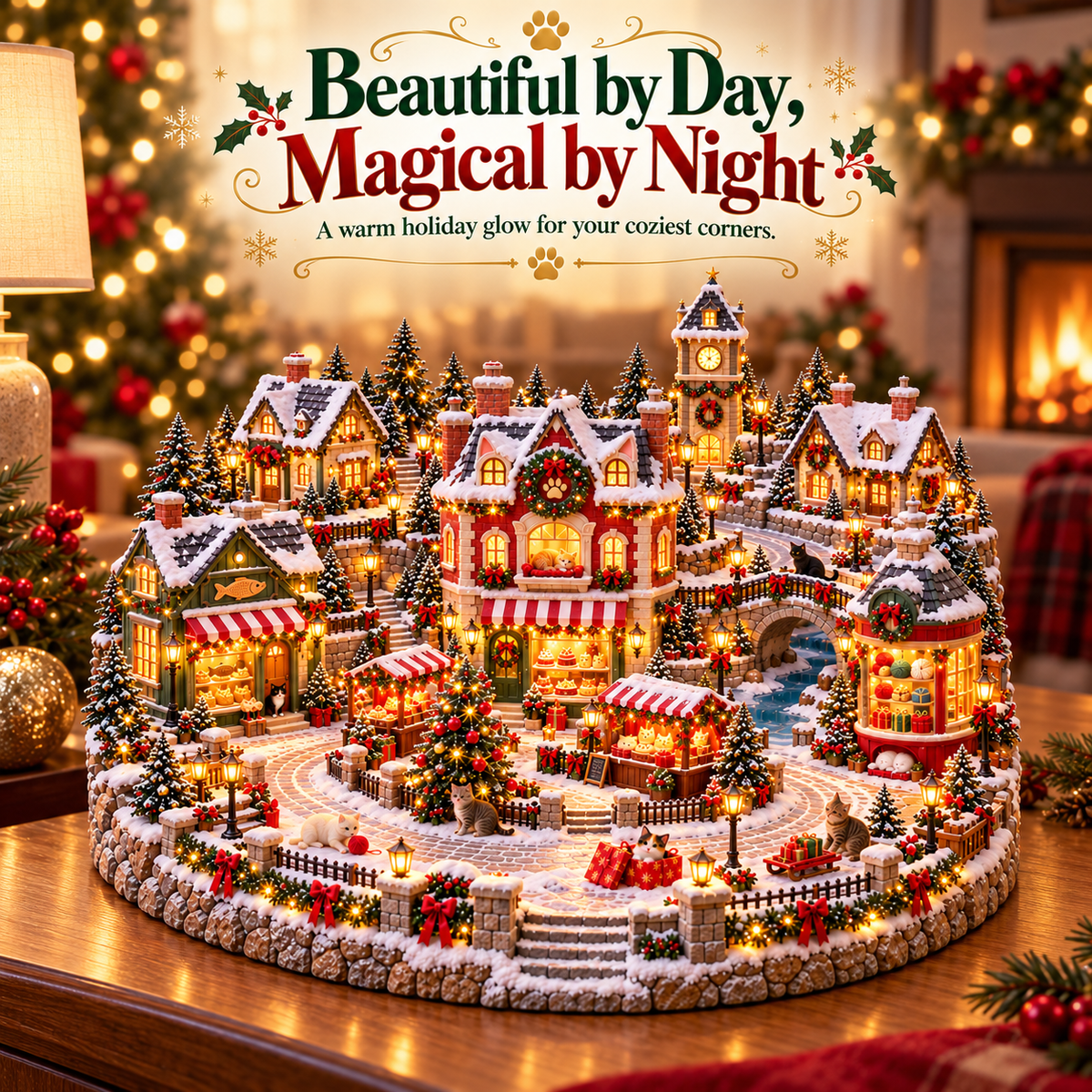🔥 Last Day 50% OFF-🐱Glowing Christmas Cat Town 🎄 — A festive scene for cat lovers 🐈✨