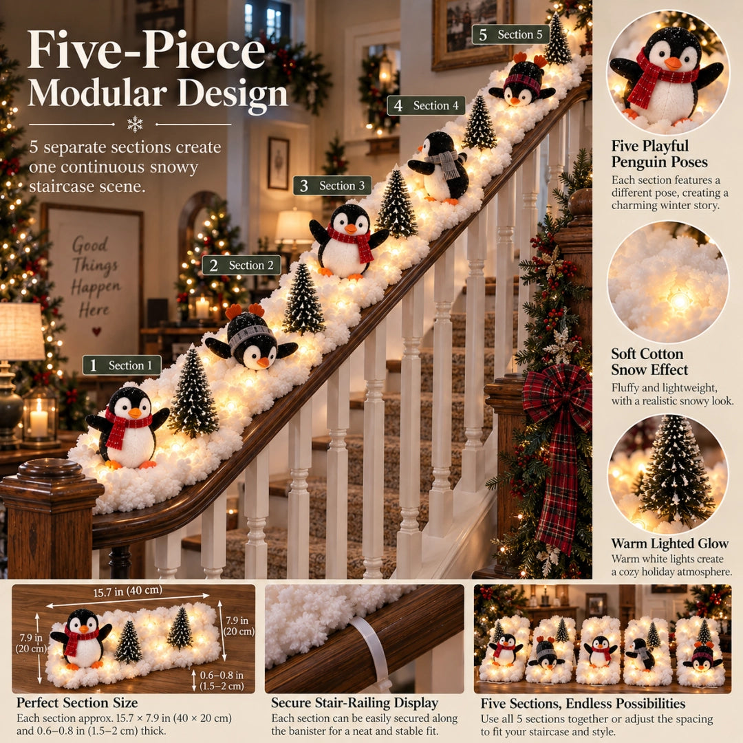 Five piece modular penguin staircase Christmas decoration