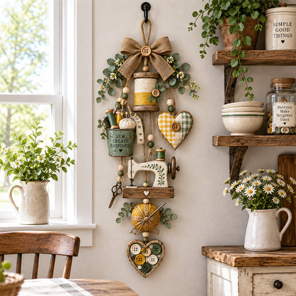 🧵✨ Lighted Sewing Room Hanging Decor – Rustic Farmhouse Craft Lover Wall Ornament