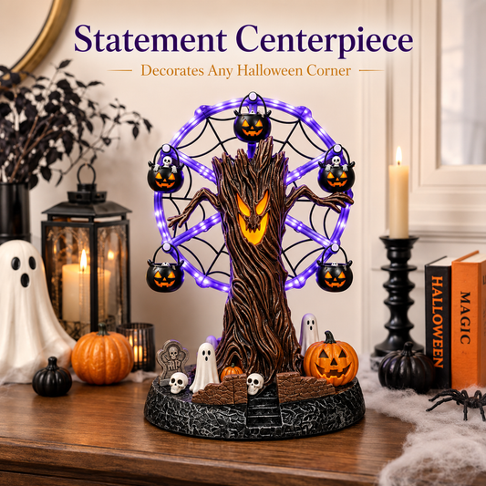 🎃 Lighted Halloween Ferris Wheel Resin Decoration with Haunted Tree and Ghosts 👻