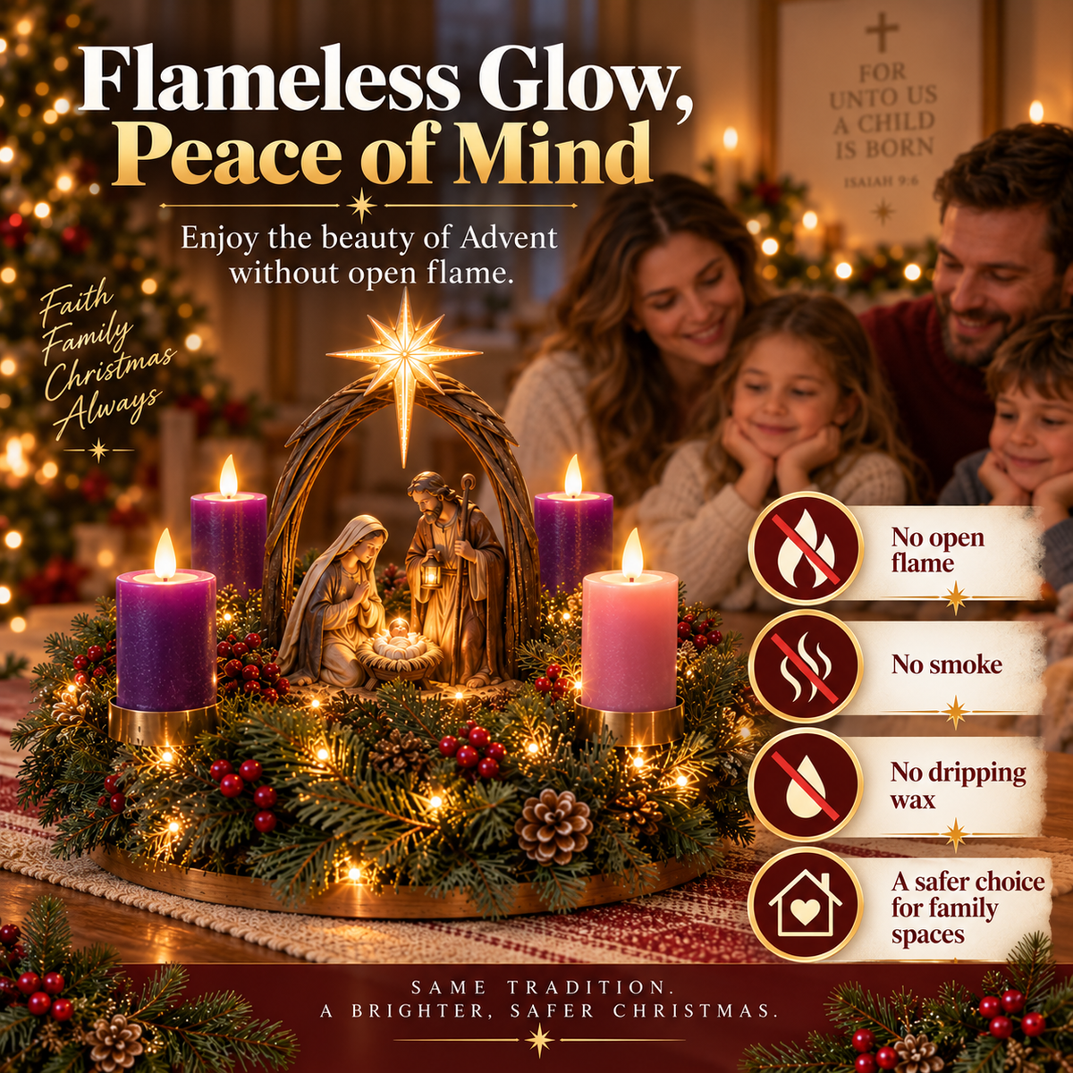 ✨ Last Day – 60% OFF-✝️ Lighted Nativity Advent Wreath🕯️