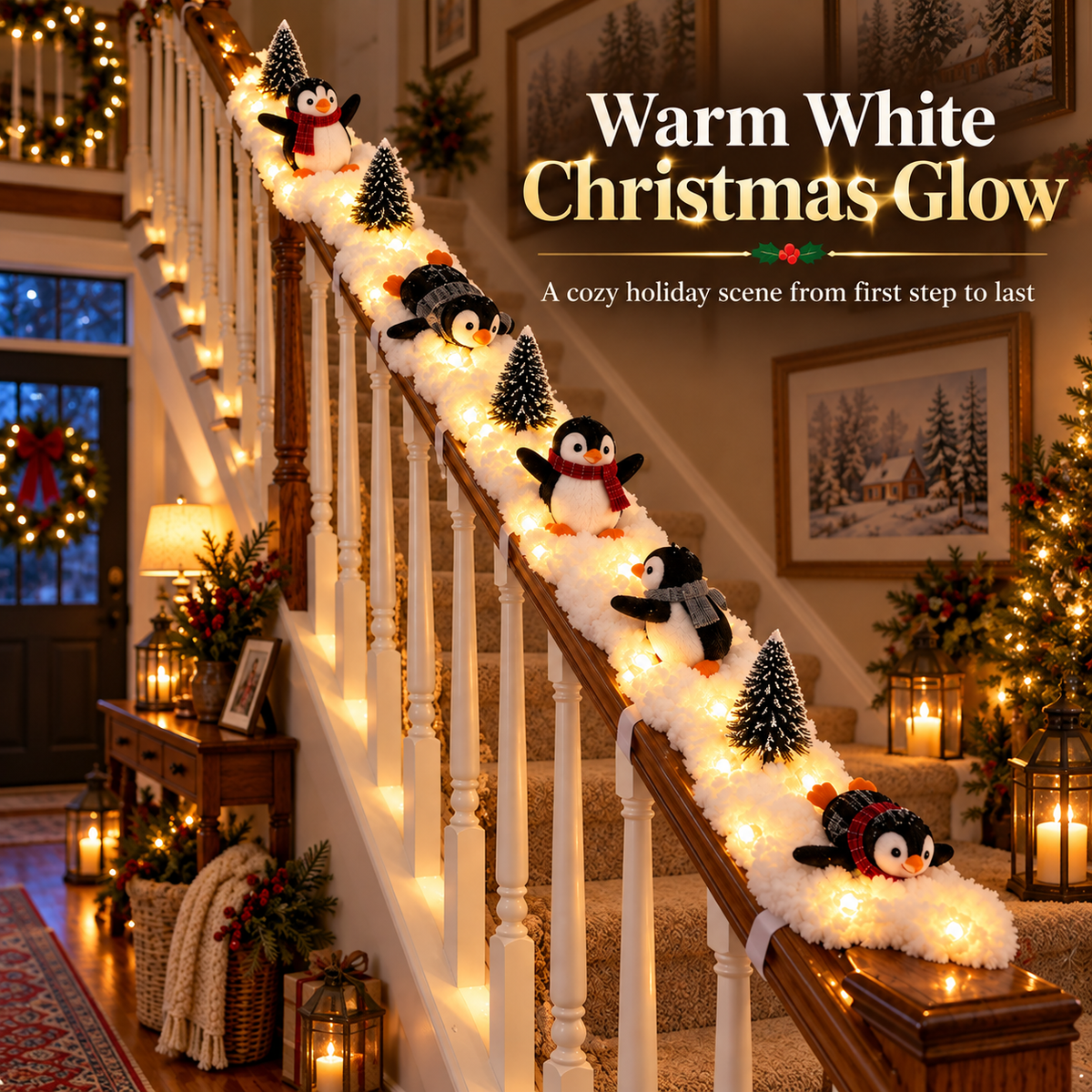 🎄 Christmas Special 50% OFF-🐧Playful Penguin Snowy Stair Railing Decor
