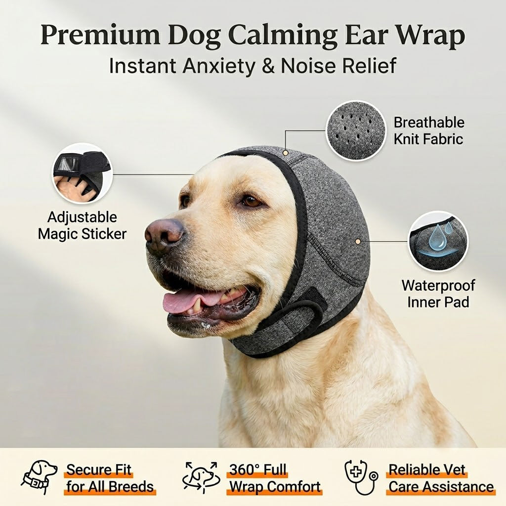 🔥 [Flash Sale - 50% OFF] No More Shivering from Thunder & Dryers! ❤️  Dog Calming Ear Wrap for Instant Anxiety Relief