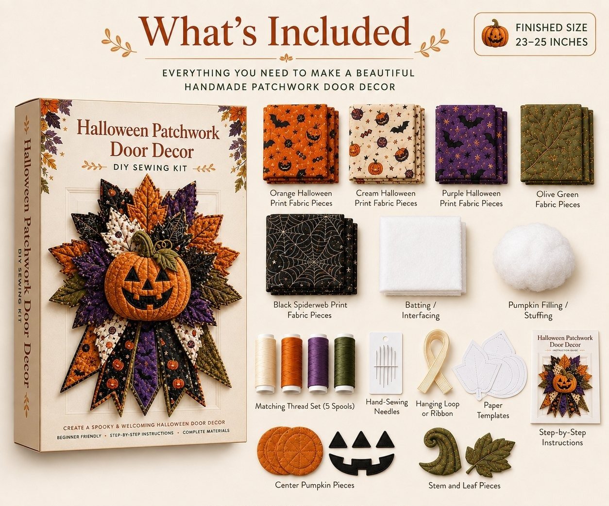 ⏳ Last Day 49% OFF – 🎃 Beginner-Friendly Oversized Halloween Character Quilted Door Hanger Sewing Kit | Complete Kit with All Tools & Step-by-Step Guide Included 💕