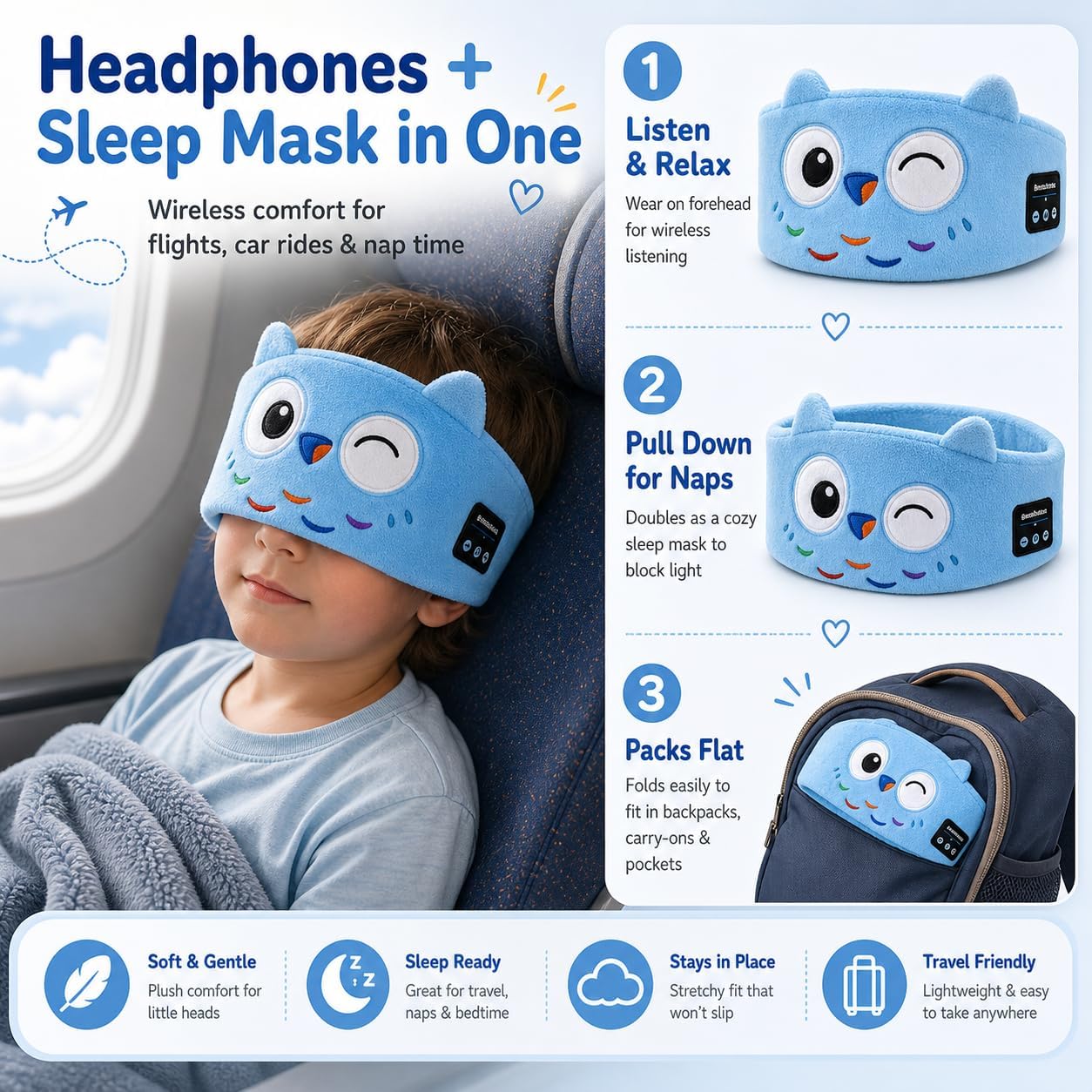 Kids Wireless Headphones, Over Ear Headphones for Children & Toddlers, with Thin Speakers & Super Soft Fleece Headband