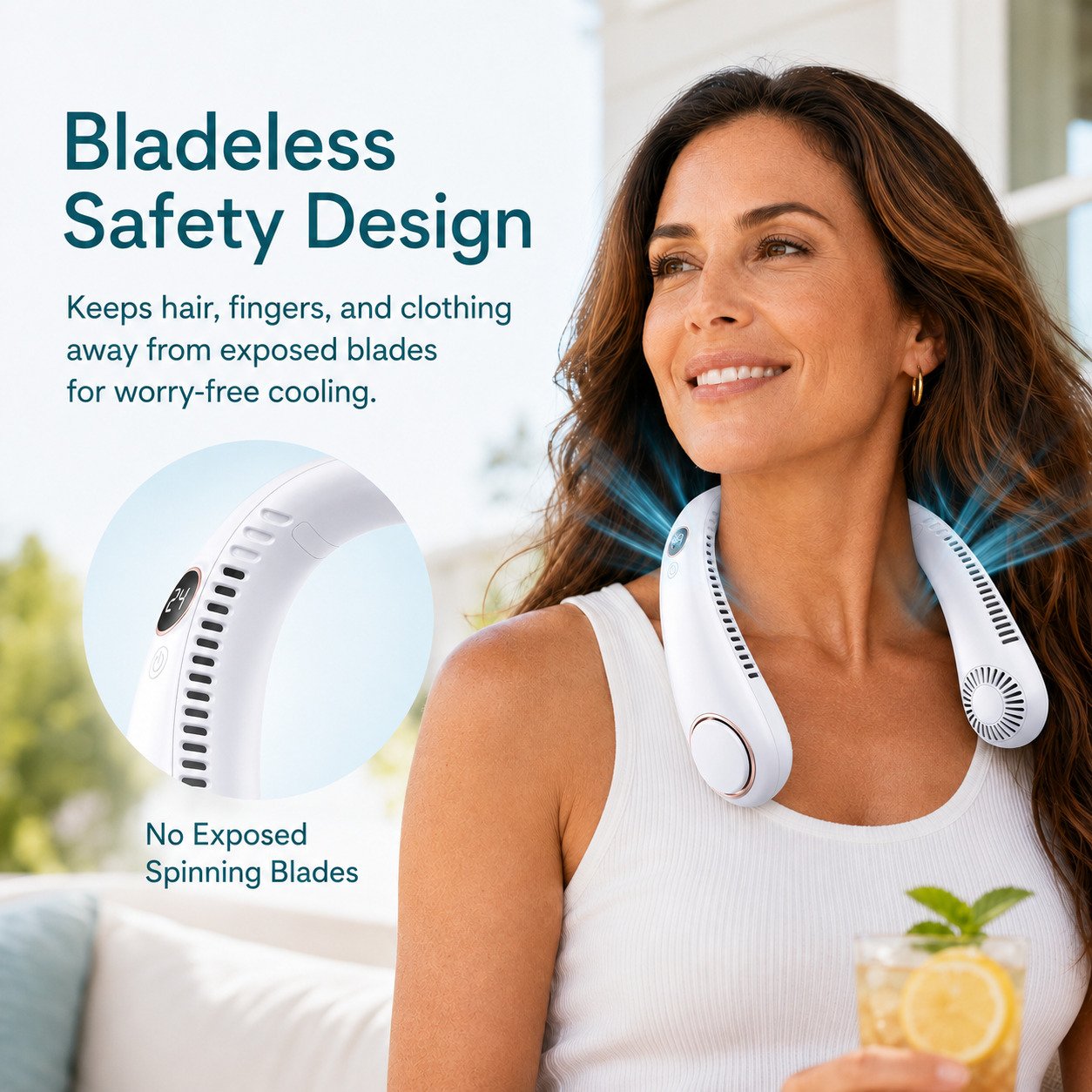 2026 Upgraded Wearable Bladeless Neck Fan 5-Speed Rechargeable Personal Cooling Fan