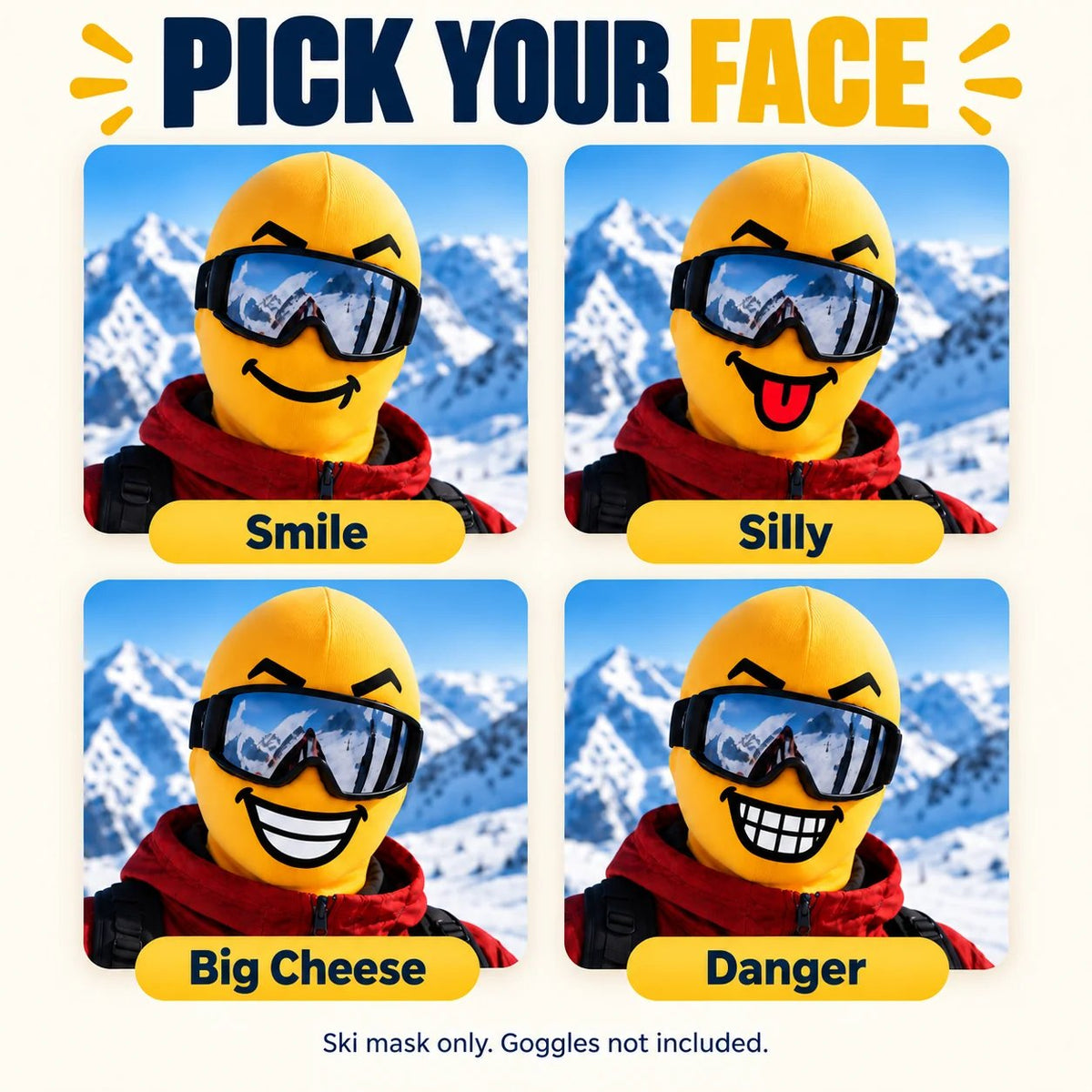 ⏳ Last Day 50% OFF-😎 Funny Face Ski Mask | Yellow Expression Balaclava