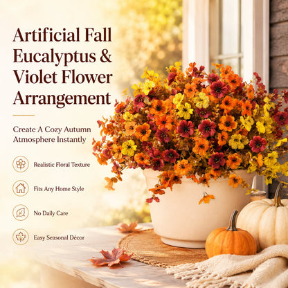 🍂Artificial Fall Eucalyptus & Violet Flower Arrangement — Bring The Warm Beauty Of Autumn Into Your Home